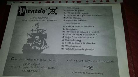 Restaurante El Pirata de Alcorcón: menú y carta